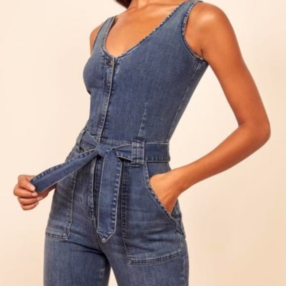 Reformation Minka Denim Jumpsuit Overall Size 2 - Picture 2 of 5